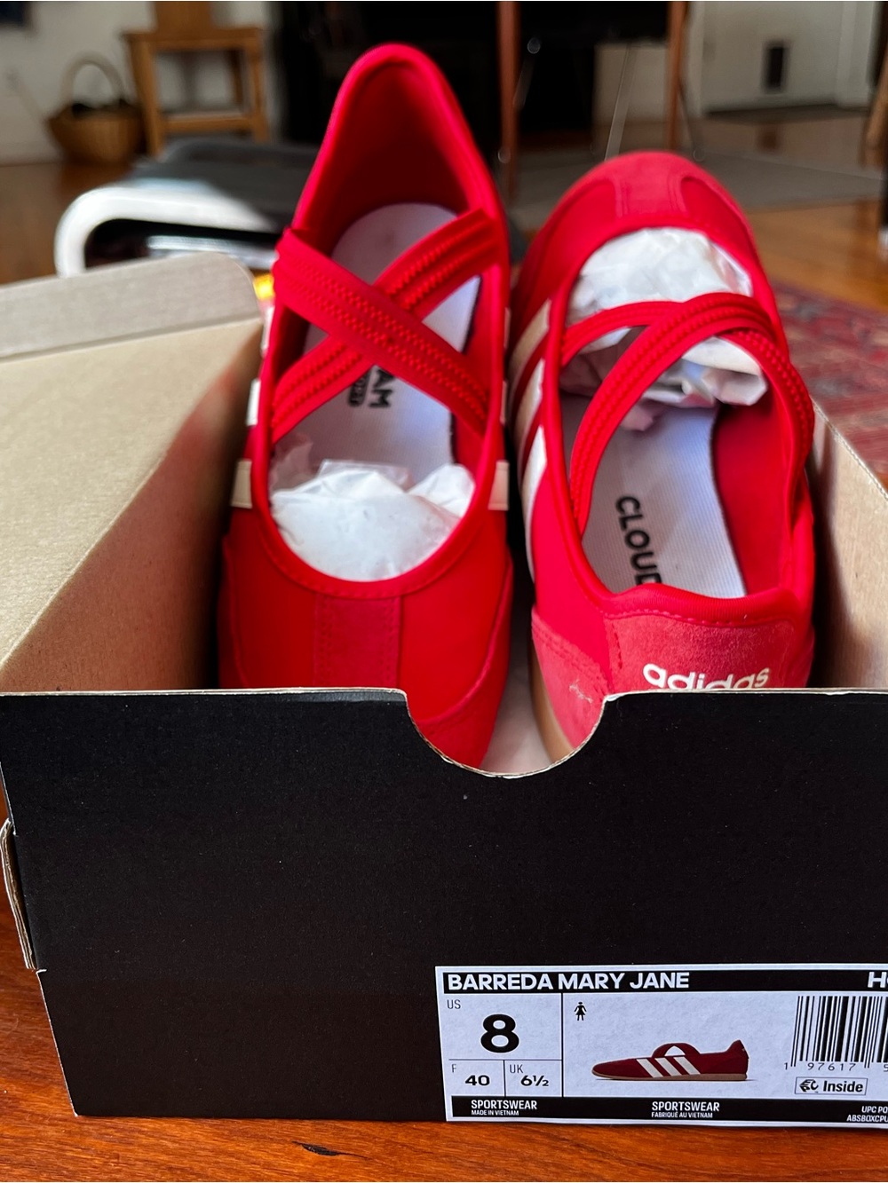 adidas Red Barreda Mary Jane Flats with Elastic Cross Straps